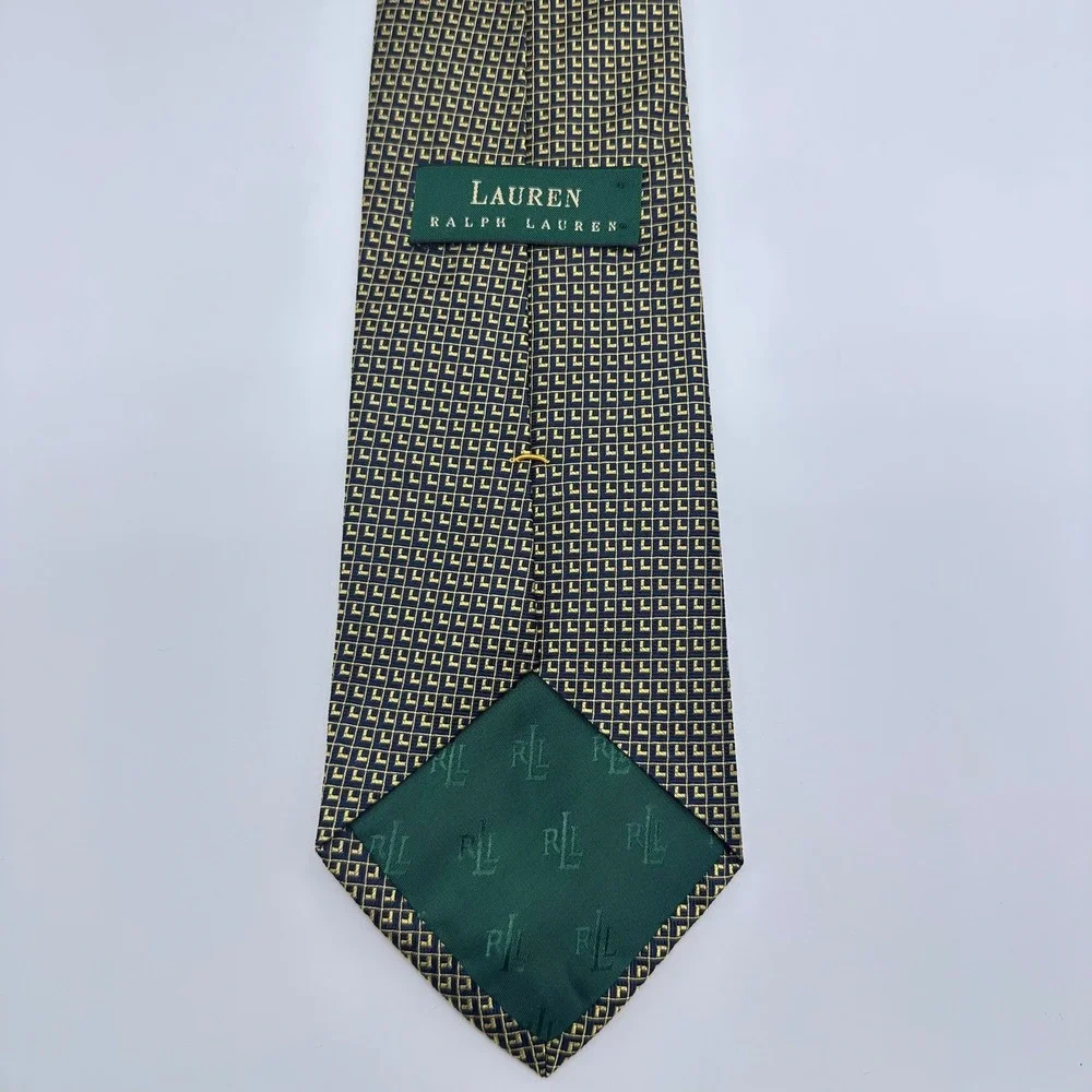 Lauren‎ Ralph Lauren Tie Mens One Size Navy Gold Geometric Silk Made in USA